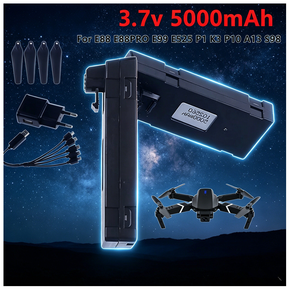 Drone Rc E99 Pro - 3.7V 5000mAh 充電式リチウムイオンバッテリーまたは充電器 RC ドローン E88、E88PRO、E99、S2、P1、K3、P10、A13、S98、E525