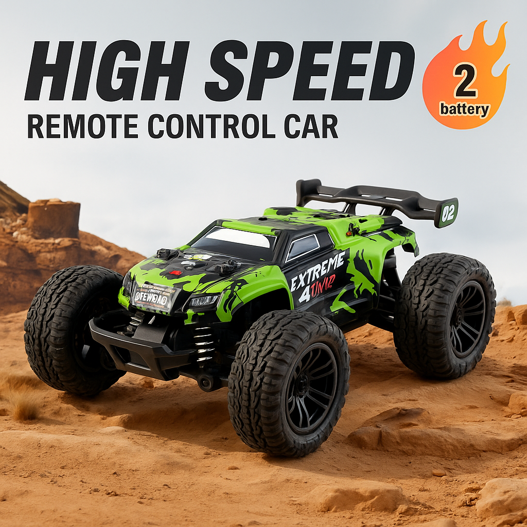 Drone Rc Plegable - 子供と大人向けのホットRC高速オフロードカー - 合金製グリーン/レッド、LEDヘッドライト、赤いリモコン付き。 屋内と屋外に最適