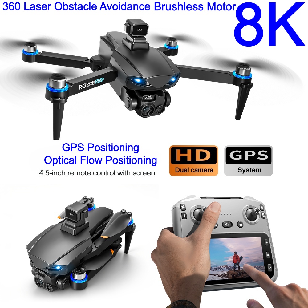 Drone Rc With Screen - 新型8Kドローン HDカメラ搭載 レーザー障害物回避 4.5インチスクリーン クアッドコプター ブラシレスGPS+オプティカルフローポジショニング