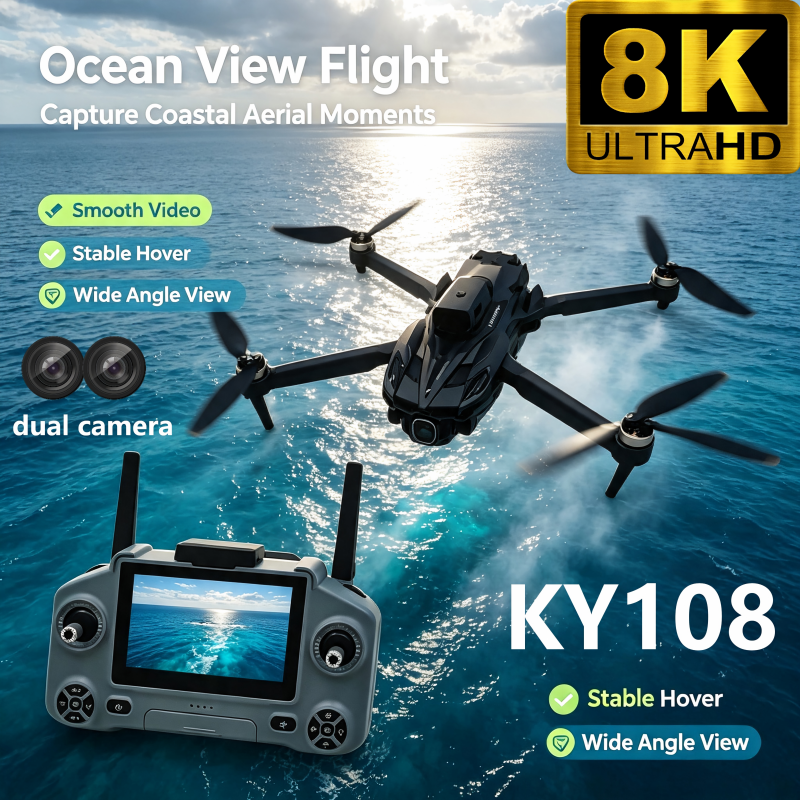 Drone Rc Plegable - 2026年新型KY108ドローン、8Kカメラ搭載、4.3インチ大型スクリーン制御、プロフェッショナルドローン360 ° 障害物回避機能付き折りたたみ式RCクアッドコプター
